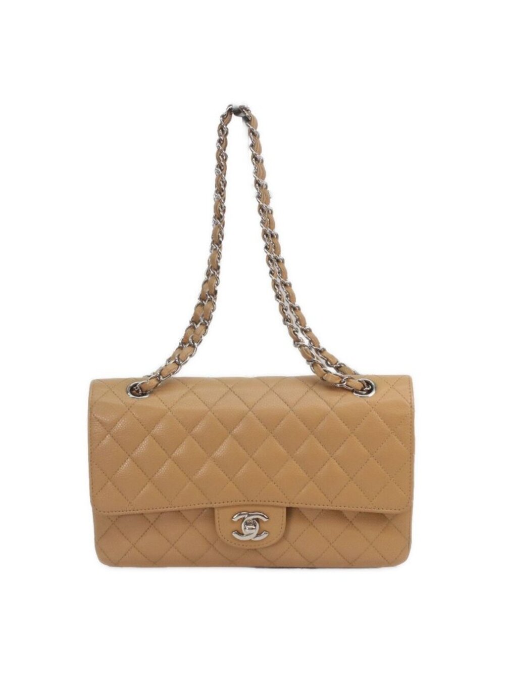 Chanel Beige Caviar Silver Quilted 25 Shoulder